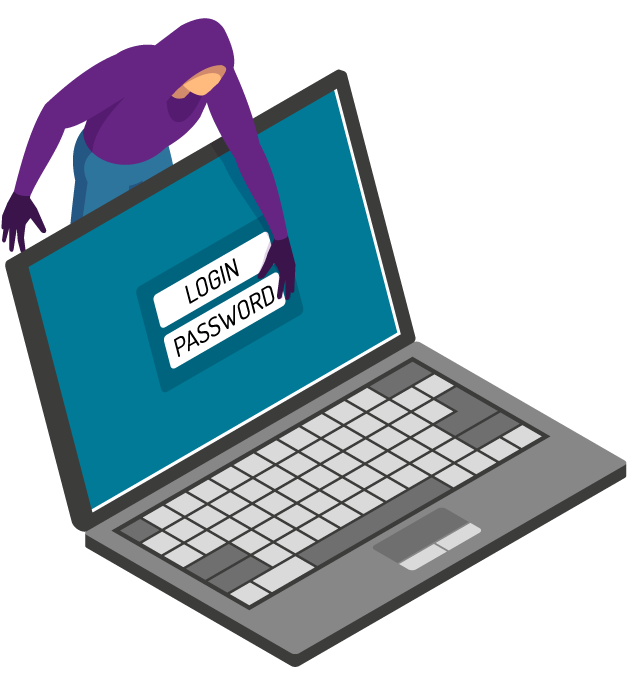 Compromised login credentials and data breach illustration